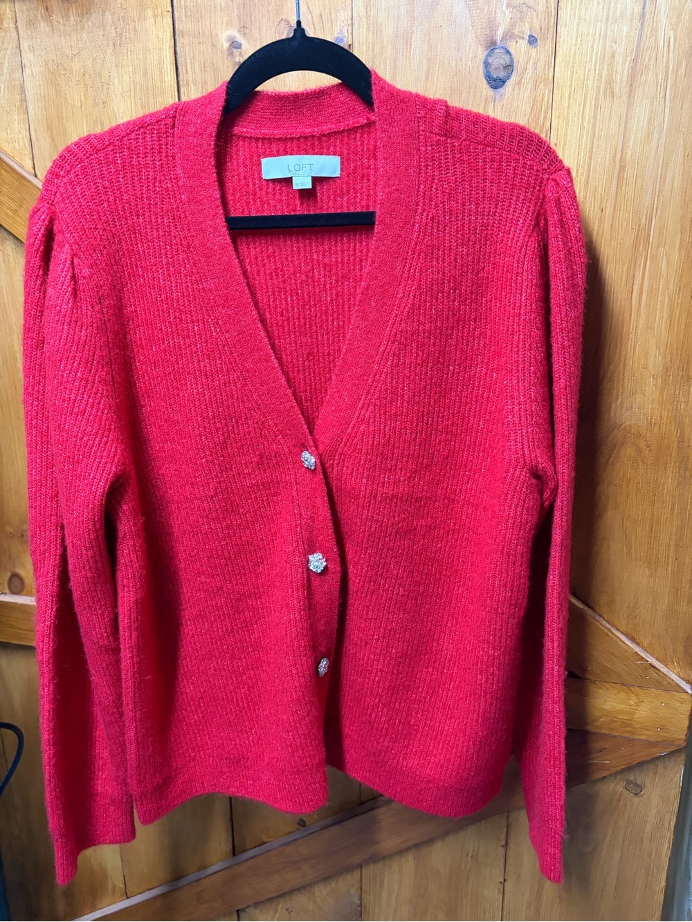 LOFT Red V-Neck Button Front Cardigan